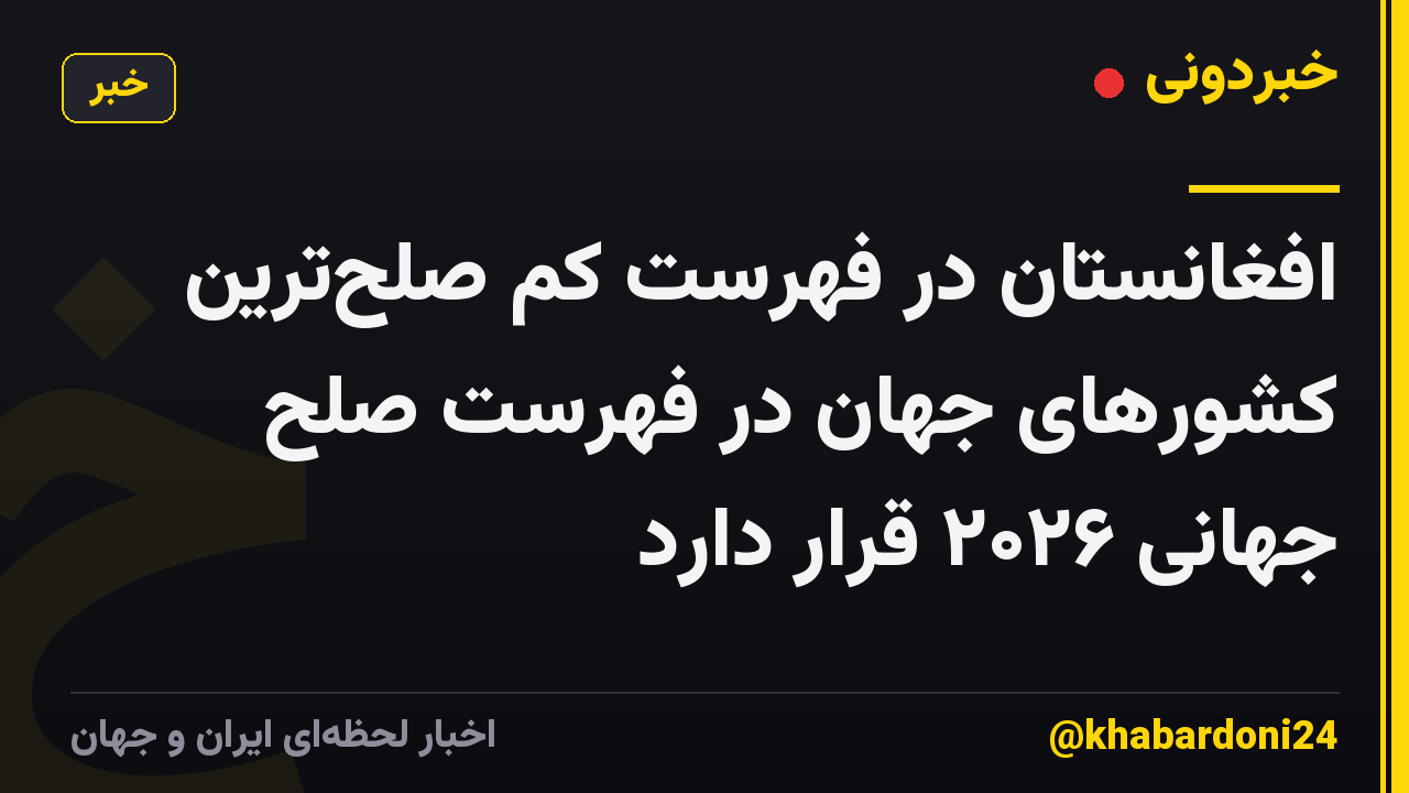 افغانستان در فهرست کم صلحترین کشورهای جهان در فهرست صلح جهانی ۲۰۲۶ قرار دارد