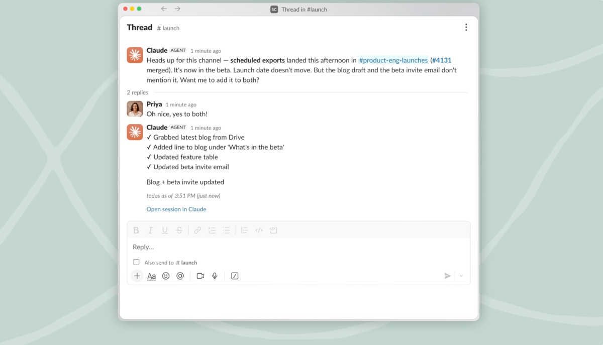 کلود تگ Anthropic در حال یادگیری شرکت شما است، یک پیام Slack در هر زمان