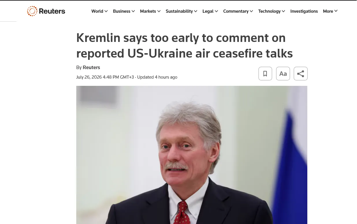 رویترز - اوکراین و ایالات متحده به روسیه آتش بس هوایی پیشنهاد خواهند کرد