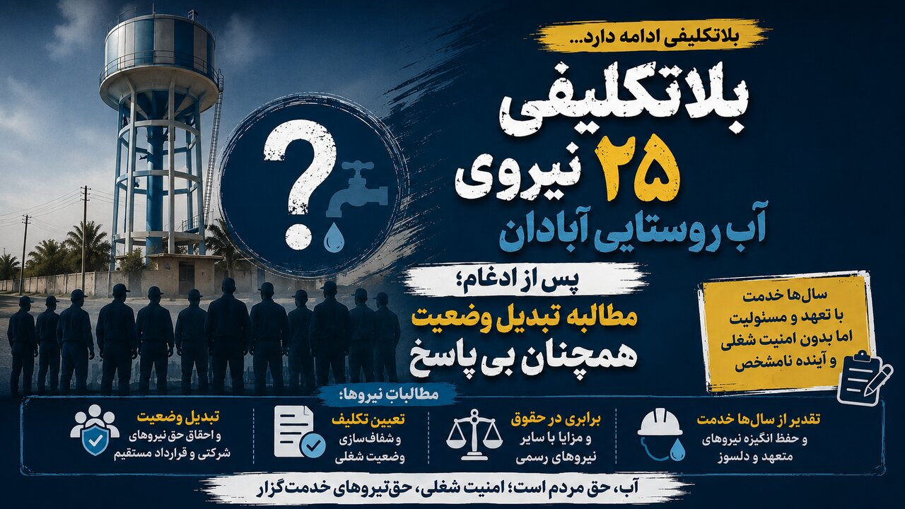بلاتکلیفی ۲۵ نیروی آب روستایی آبادان پس از ادغام؛ مطالبه تبدیل وضعیت همچنان بیپاسخ