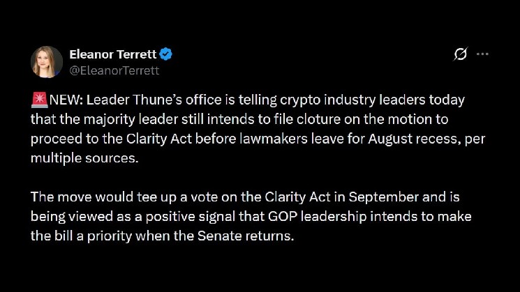 Thune به پرونده برای اجبار رای سپتامبر در قانون CLARITY