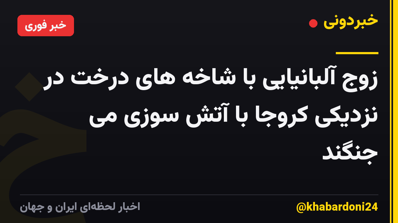 زوج آلبانیایی با شاخه های درخت در نزدیکی کروجا با آتش سوزی می جنگند
