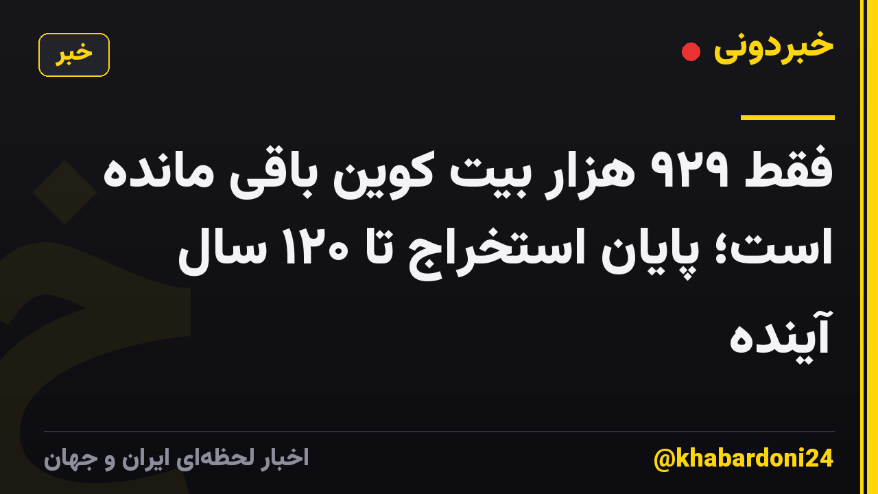 فقط ۹۲۹ هزار بیت کوین باقی مانده است؛ پایان استخراج تا ۱۲۰ سال آینده