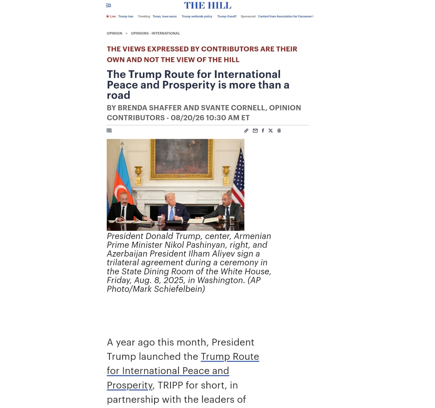 TRIPP راه را برای تقویت حضور ایالات متحده در اوراسیا باز می کند - The Hill