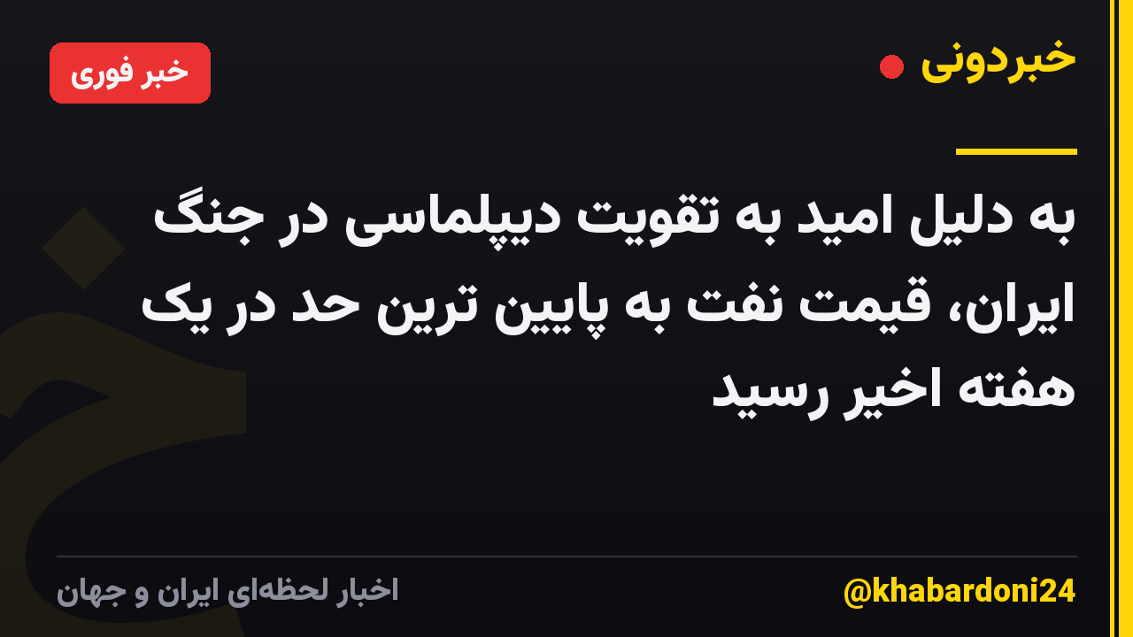 به دلیل امید به تقویت دیپلماسی در جنگ ایران، قیمت نفت به پایین ترین حد در یک هفته اخیر رسید